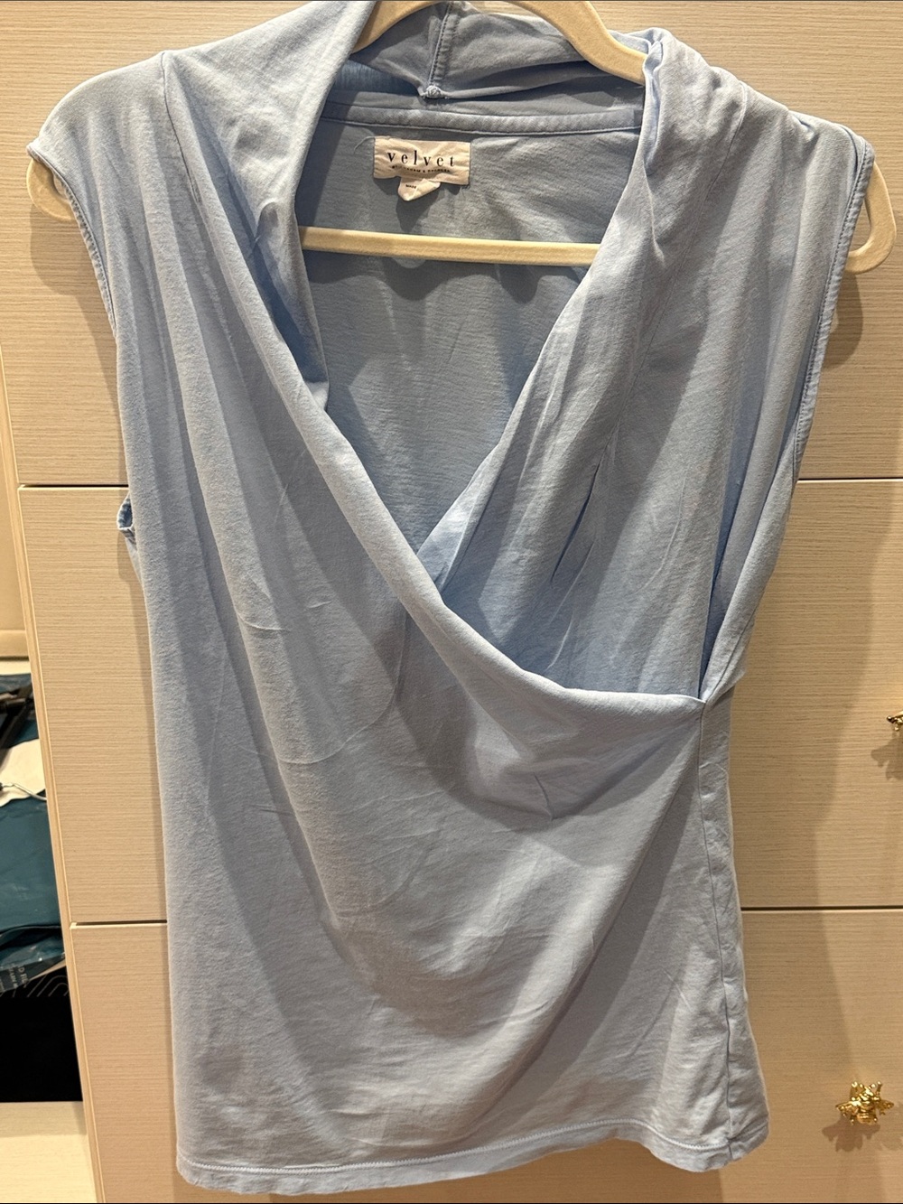 Velvet Powder Blue Draped Sleeveless Camisole